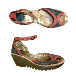 Fly London Shoes Sandals Peep Toe Leather Platform Wedge Heels Size 40 Women’s